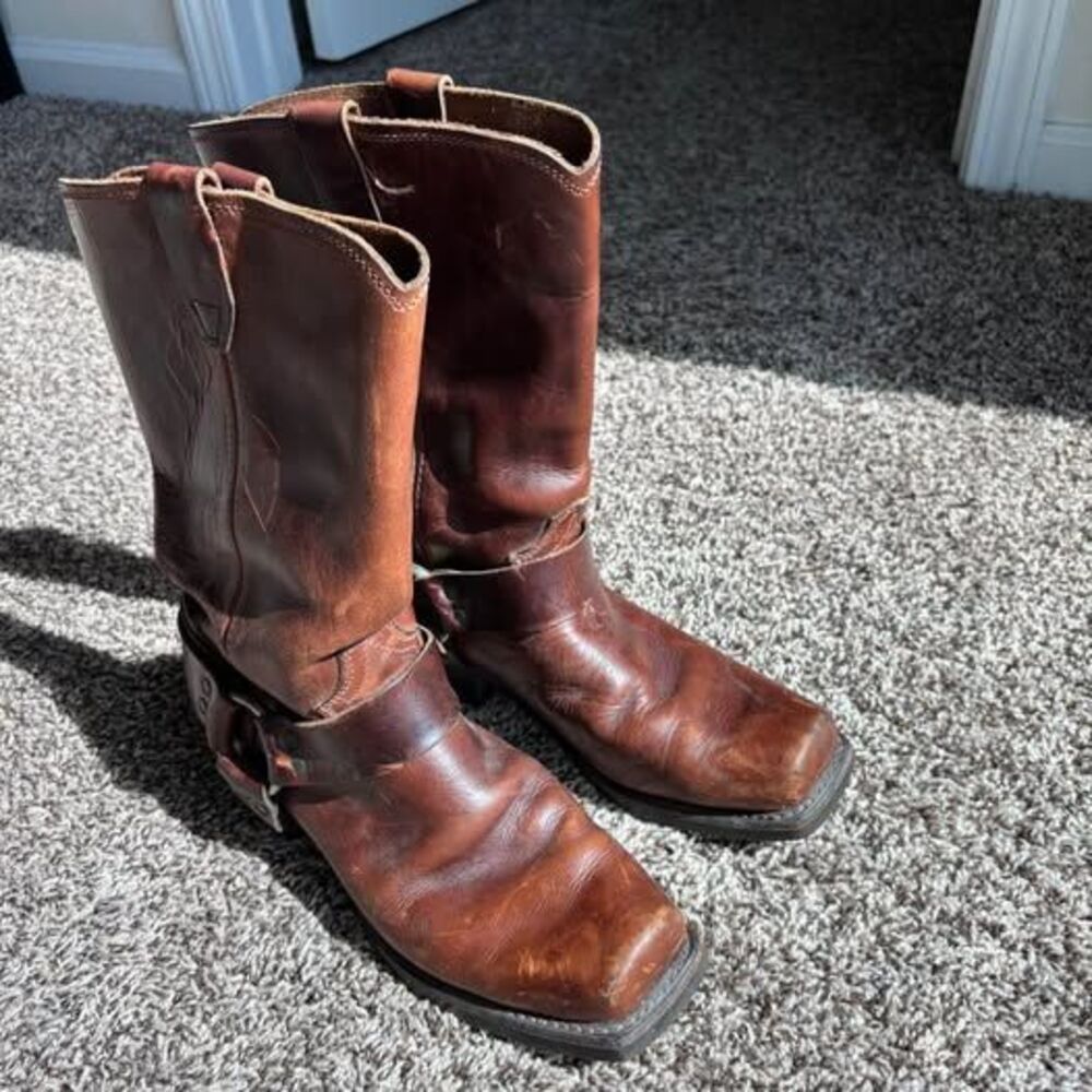 Vintage Durango Brown Leather Harness Boots - Made in USA Size 8.5